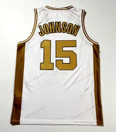 Custom Magic Johnson #15 농구 유니폼 ED White Size S-4XL 이름 및 번호 유니폼