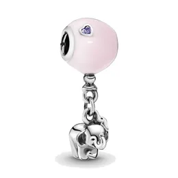 Real S925 Sterling Silver Charms Bracelets Beads Elephant and Pink Balloon Dangle Snake Chain Snap Clasps Bracelet Fit For Pandora DIY Bead Charm