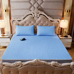 Solid färg sommar cool sovsäng matta is hudvänlig madrass vikbara mjuka sängkläder set sova pillowcases protector duvet lock