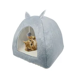 Pet Cat Bed Dom Pies Poduszka Wieża Koszyk Namiot Składany Szczeniak Mascotas Casa Pluszowa Miękki Kennel Wielofunkcyjny Drop 211111