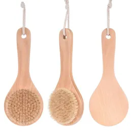 Wholesale 20x8cm Long Natural Wooden handle Bristle Body Brush Massager Soft Brushes Wood Bath Shower Back Spa Scrubber A216114