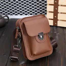 Mäns Mini Leather Shoulder Bags Small Fashion Leisure Vintage PU Waist Crossbody Väska För Telefon Key Cigarette