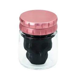 Pink New metal smoke grinder glass storage tank two-in-one ghost head silicone shape smoking set