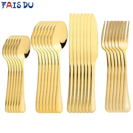 24 Pcs/set Stainless Steel Cutlery Dinnerware Golden Table 24 Pieces Kitchen Tableware Spoons Forks 211228