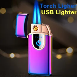 Creative Electric Tungsten USB Torch Double Flame Flame Recarregável Butano Recarregável com Janela a gás Multifuncional à prova de vento