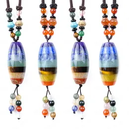 7 Chakra Sweter Naszyjnik Naturalny Ametyst Agat Mieszany Kamień Owalny Barrel Bead Leising Crystal Yoga Balance Energy