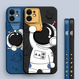 Lüks Alan Astronot Cep Telefon Kılıfları İPhone 12 11 Pro Max Mini XS XR 7 8 Plus SE 2 İnce Yumuşak Sıvı Silikon Koruyucu Kapak