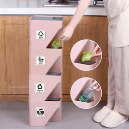 Kitchen Trash Bin Stacked Sorting Can Recycle Household Dry Wet Separation Waste Bathroom Storage Bucket 210827
