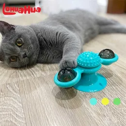 Cat Windmill Toy Funny Massage Rotatable Cat Toys With Catnip LED Ball Teeth Cleaning Pet Products for Drop 211122