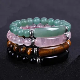 7 pcs/lot 8mm Natural Stone Strand Bracelet Reiki Healing Quartz Aventurine Agates Rose Crystal Rectangle Bar Charm Beaded Bracelets