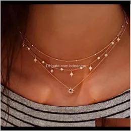 Chokers halsband hängsmycken smycken droppleverans 2021 mode halsband tre lager stjärna vatten-drop form hänge med imitation vit blac