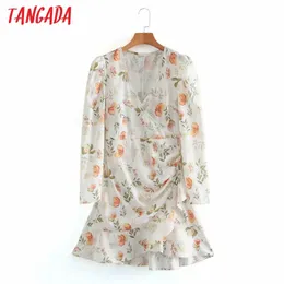 Mujeres de moda Flores estampado OL Manga larga Vestido vintage femenino XN272 210416