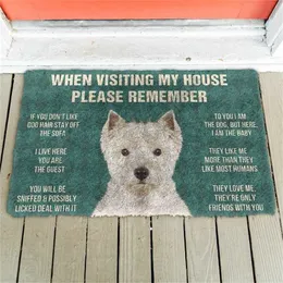 3D Lütfen hatırla Batı Yayla Beyaz Terrier Köpekler Ev Kuralları Paspas kaymaz Kapı Kat Paspaslar Dekor Porch 211124