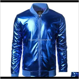 Mens Jackets Partihandel Trend Metallic Royal Blue Jacket Menwomen Bomber Veste Homme Night Club Fashion Slim Zipper Baseball Varsity Zm Rai2Z