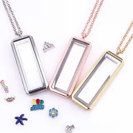 Mixed 10pcs/lot Upright rec Floating Charm plain Locket Magnetic Living Glass Memory Locket necklace women christmas gifts X0707