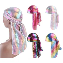 Moda Kolorowe Pirat Hat Drukowanie Laserowe Kapelusze Party Decoration Satin Long Tail Headscarf Outdoor Sun Ochrona Hip Hop Supplipie