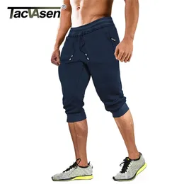 TACVASEN 3/4 Cotton Pants Men's Joggers Gym Workout Running Casual Below Knee Shorts Tapered Sports Sweatpants 210716