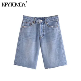 Kadın Chic Moda Nervürlü Püskül Denim Bermuda Şort Orta Katlı Düğme-Fly Kadın Kısa Kot Mujer 210420