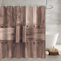 シャワーカーテン素朴なカーテン古い木製ブロンズチャコールガレージドアファームスタイルダッシュヴォルハングベッドバスバスルームの装飾フック付き
