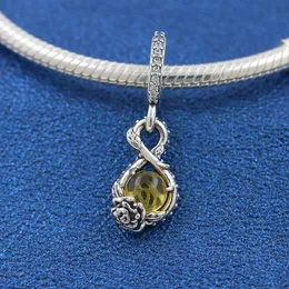 925 Sterling Silver Infinity & Rose Flower Dangle Bead Fits European Pandora Style Charm Jewelry Bracelets