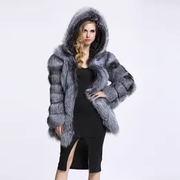 ザドリンストリートフェアフェイクファーコート冬のジャケットファッション女性濃厚なフェイクファーコートフード付きプラスサイズアウター210816