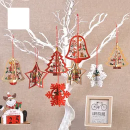 Juldekorationer Trä Laser ihålig tredimensionell snöflinga ornament Tree Bell Pendant Present