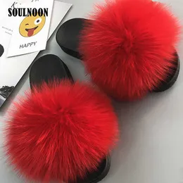 Fluffy Fur Slippers Children Slides Flip Flops Girls Kids Summer Home Indoor Flats Child Sandals Fuzzy ry Baby Shoe 210712