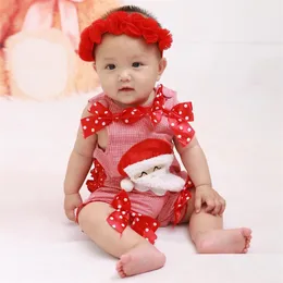 Natale babbo natale pagliaccetti regalo tuta rossa neonato ragazze vestiti roupas de bebe Red X'MAS Costumi Shortalls 210413