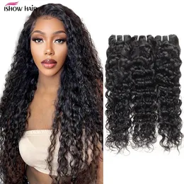 Ishow 8-30 Inch Brazilian Wefts Weave Body Wave Straight Loose Deep Water Human Hair Bundles Extensions Peruvian for Women Black Color