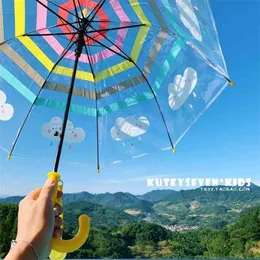 Transparent Umbrella Rainbow Cloud Safety Children Thick Long Handle Boys And Girls Kindergarten 210721