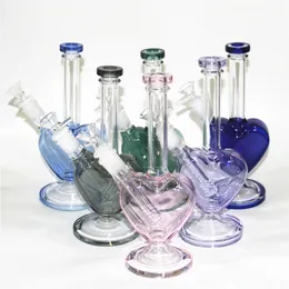 Colorful Glass Water Pipes Hookahs heart shape Bong Ice Catcher Perc Bubbler Dab Rigs Smoking With 14mm slide bowl piece quartz banger nails