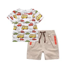 Chłopiec Odzież Letnie Baby Boys Set Biały Cartoon Koszulka Dla Dzieci Top + Krótki 2 Sztuk 210528