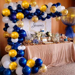 Party Decoration 127pcs Ballong Garland Arch Kit Chrome Gold Latex Blå Ballonger Bröllopsfödelsedag Baby Shower