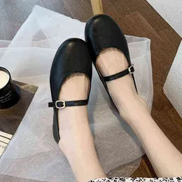 Dress Shoes Spring Women Flats Black Mary Janes Buckle Strap Lolita Begie Leather Casual Girls zapatos mujer 8942N 220309