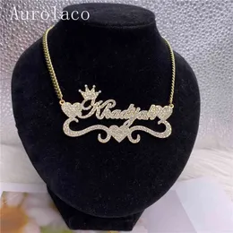 Colar com nome personalizado AurolaCo com placa de ouro de aço inoxidável brilhante de diamante para presente feminino 220119265u