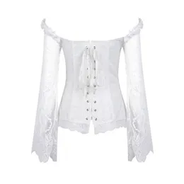 Intimo elasticizzato e contenitivo da donna Corsetto Steampunk da donna Corsetto sexy in pizzo a maniche lunghe Bustier Korset per postura Party Club Wedding Slim