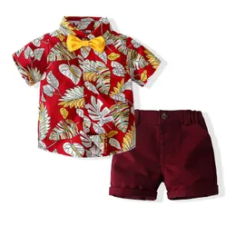 Summer Infant Baby Boys Ubrania Zestawy 3 Kolory Kwiatowy Druku Krótki Rękaw Koszulki Topy + Szorty Wakacyjne 2 sztuk Outfit