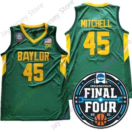 농구 유니폼 2021 Final Four 4 NCAA College Baylor Jersey 45 Davion Mitchell Green Grey Size S-3XL