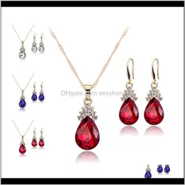Kristall diamant vatten droppe örhängen guldkedja halsband för kvinnor mode bröllop smycken uppsättningar kommer och sandy bp3bx 8Jun9