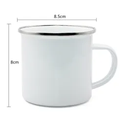 Tazza smaltata da 12 once per sublimazione fai-da-te con bordo in argento Tazza smaltata in acciaio inossidabile da 350 ml con manico Bicchieri con denti vuoti Bottiglie di caffè d'acqua 1166 V2