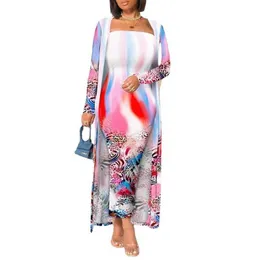 2021 Sommar Höstkläder Afrikanska Klänningar Vetement Femme Coat Toppar och Klänning 2 Styck Sats Outfits Två Piece Set Women Tracksuit Y1006