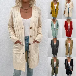 Women's Sweater Cardigan Sloid Color Knitted Long Coat Loose Twist Sweaters New Oversize Outwear Autumn and Winter