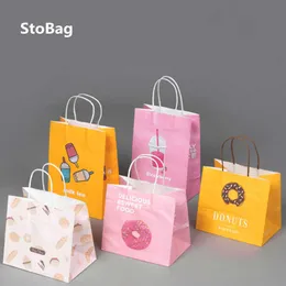StoBag 20pcs Portable Delicious & Sweet Donuts Packaging Bags Baking Cookies Baby Shower Gift Supplies Theme Birthday Favor 210602