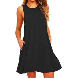 Moda Kadınlar Siyah Mavi Elbise Yaz Kolsuz O-Boyun Casual Gevşek Fırfır Tank Elbiseler Kadın Sokak Artı Boyutu Elbise Vestidos 210412