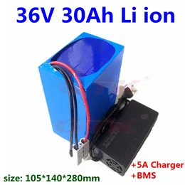 GTK 36V 30AH LITHIUM LI JON Batteri 3.7V Batteripaket BMS 10s för Ebike Scooter Tricycle Go Cart Marine Trolling+5Acharger