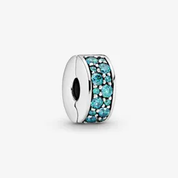 100% 925 Sterling Silver Teal Pave Clip Charms Fit Original European Charm Bracelet Mode för Pandora Kvinnor Bröllop Förlovning Smycken Tillbehör