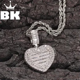 The Bling King Round Heart Opened Pendant DIY PO Hip Hop Full Iced Out Cubic Zirconia Goldplated CZ Stone 220214