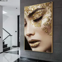 Nowoczesna sztuka płótna plakat złota kobieta drukujący obraz olejny Cuadros rysunek zdjęcia ścienne do salonu dekoracji mural