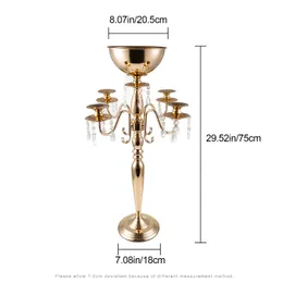 70cm tall)5 Arm Gold Candelabra Tall Wedding Decoration Table Centerpieces Crystal Candle Holder For European Decor senyu583