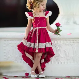 夏の子供女の子のドレス足首の長さの非対称ダブテール幼児のドレスレースボールガウンパーティードレス子供のドレス210713